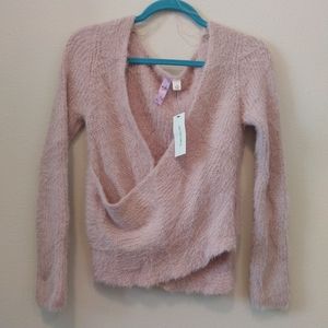 NWT Francesca's Alya Pink Fuzzy Wrap Sweater Top